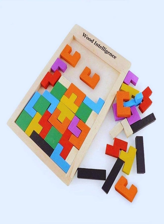FUN4YOU-Wooden Intelligence Puzzles Toy for Kids 3+ | Educational Wooden Tetris Puzzle Brain Teaser Puzzle for Brain Development & Logical Thinking | Montessori Learning Toy-40 Pcs, Multi Color - Image 1